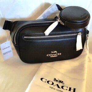 Coach Elias Pebbled Leather Belt Bag in Black/Silver, NWT, Unisex